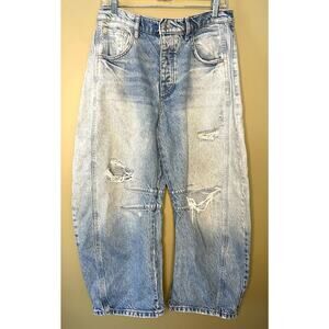 Free People We The Free Good Luck Mid Rise Barrel Jeans Barnyard Blue 28